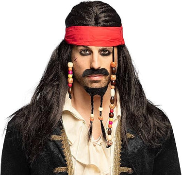 Boland 86343 - Peluca Pirata Tobías con pañuelo, barba, bigote y perlas, pelo artificial, peinado, bandido, ladrón, capitán, accesorio, Fiesta temática, carnaval